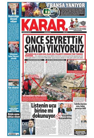 Karar gazetesi ilk sayfası