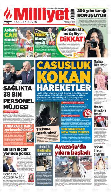 Milliyet gazetesi ilk sayfası