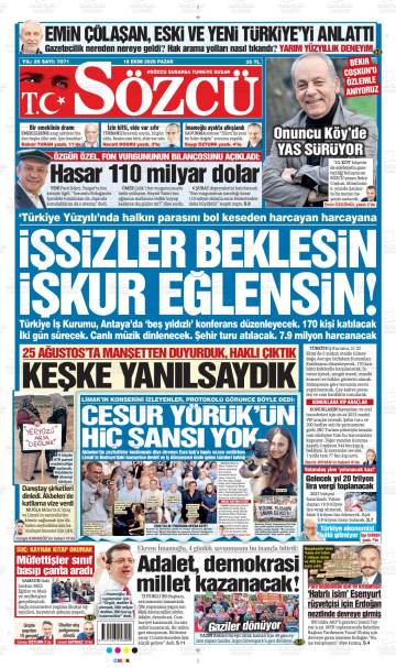 Sözcü gazetesi ilk sayfası