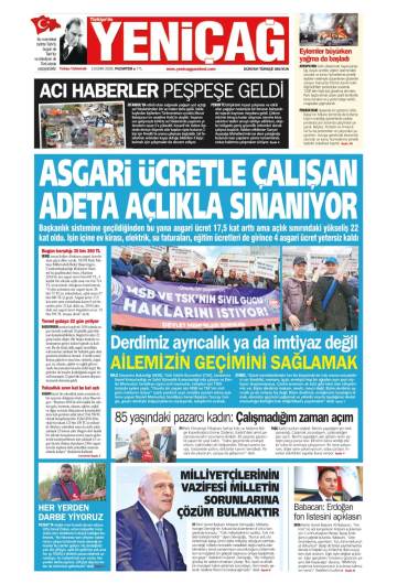 Türkiye'de Yeni Çağ gazetesi ilk sayfası
