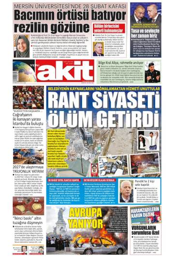 Yeni Akit gazetesi ilk sayfası