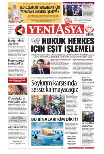 Yeni Asya gazetesi ilk sayfası