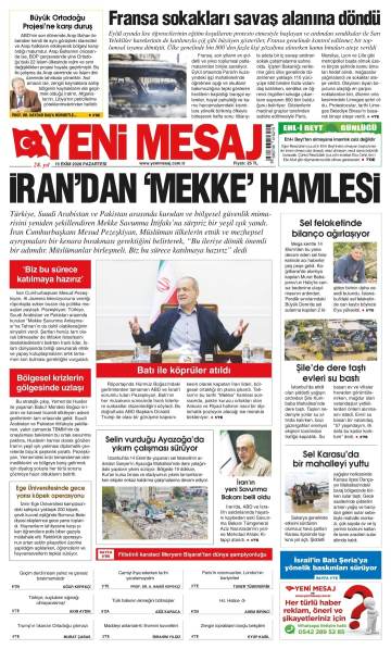 Yeni Mesaj gazetesi ilk sayfası