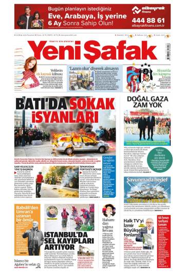 Yeni Şafak gazetesi ilk sayfası