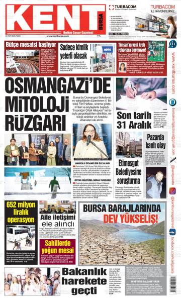 Kent Bursa gazetesi ilk sayfası