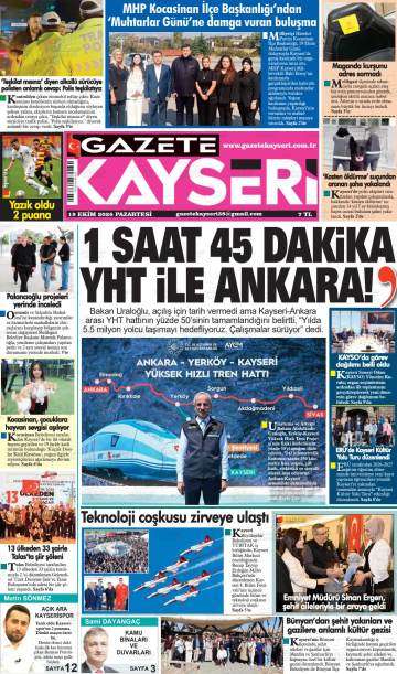 Gazete Kayseri gazetesi ilk sayfası
