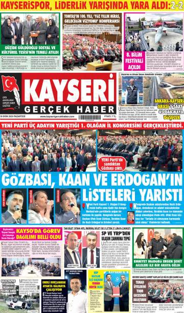 Kayseri Gerçek Haber gazetesi ilk sayfası