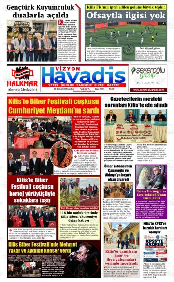 Vizyon Havadis gazetesi ilk sayfası