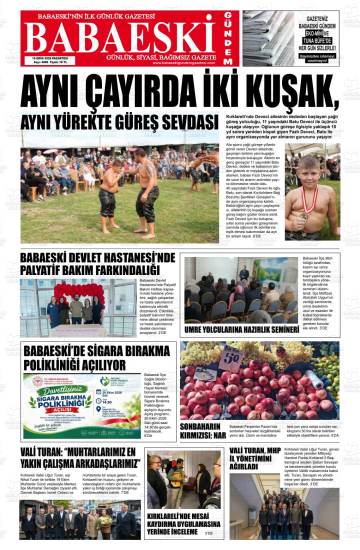 Babaeski Gündem gazetesi ilk sayfası