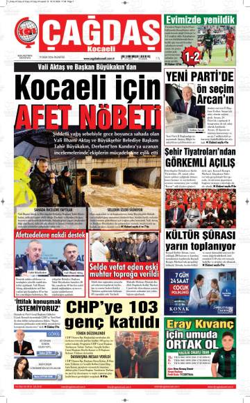 Çağdaş Kocaeli gazetesi ilk sayfası