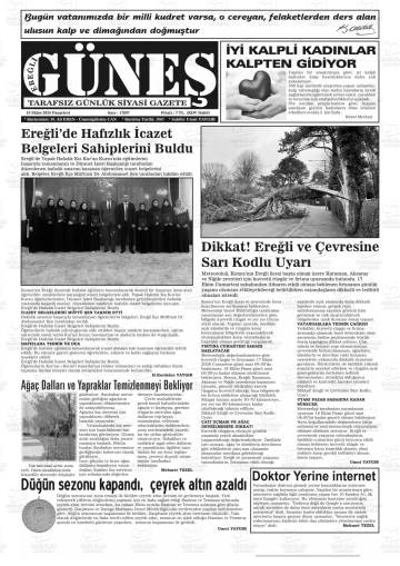 Ereğli Güneş gazetesi ilk sayfası