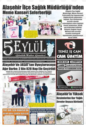 Alaşehir 5 Eylül gazetesi ilk sayfası