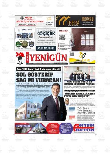 Muğla Yenigün gazetesi ilk sayfası