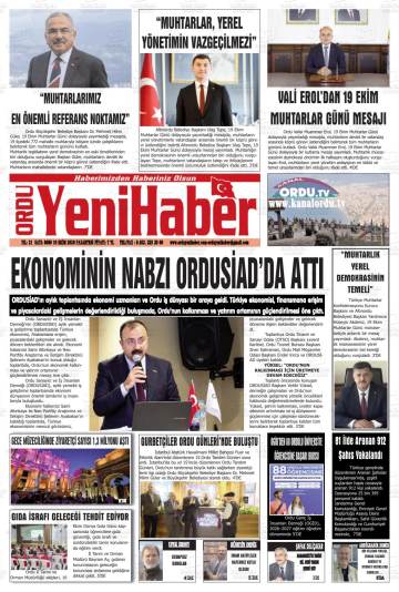 Ordu Yeni Haber gazetesi ilk sayfası