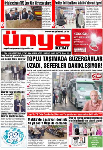 Ünye Kent gazetesi ilk sayfası