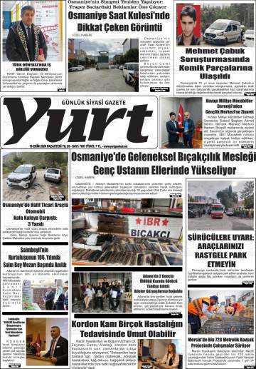 Yurt gazetesi ilk sayfası