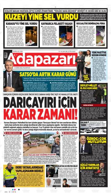 Adapazarı Akşam Haberleri gazetesi ilk sayfası