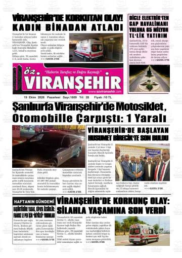 Öz Viranşehir gazetesi ilk sayfası