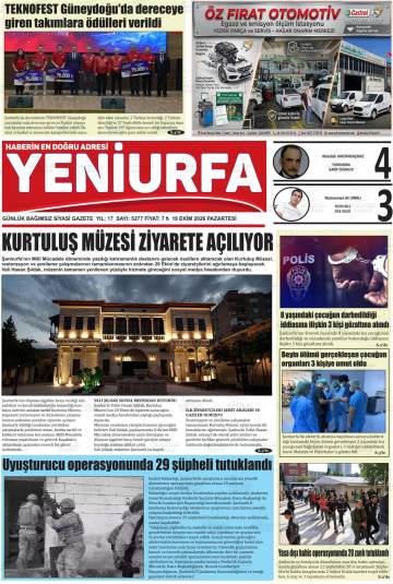 Yeniurfa gazetesi ilk sayfası