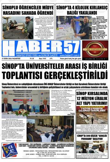 Haber 57 gazetesi ilk sayfası