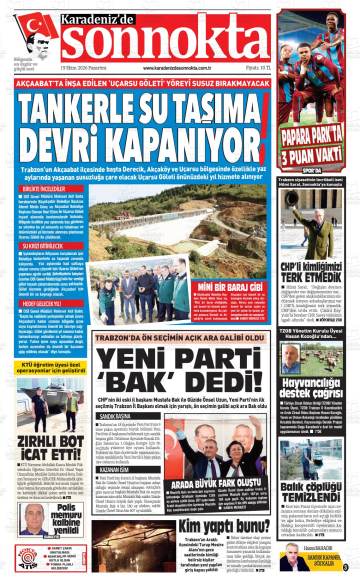 Karadeniz'de Sonnokta gazetesi ilk sayfası