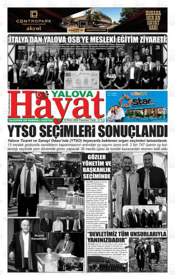 Yalova Hayat gazetesi ilk sayfası