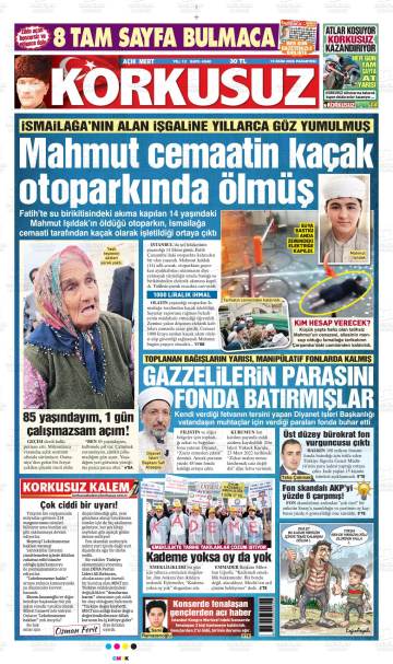 Açık Mert Korkusuz gazetesi ilk sayfası