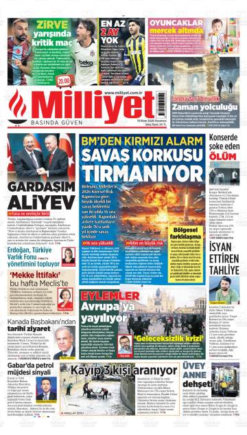 Milliyet gazetesi ilk sayfası