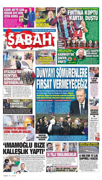 Sabah gazetesi ilk sayfası