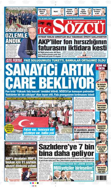 Sözcü gazetesi ilk sayfası