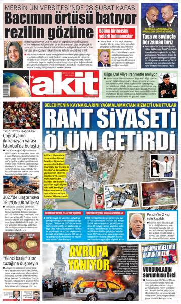 Yeni Akit gazetesi ilk sayfası