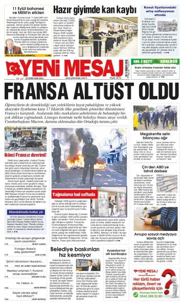 Yeni Mesaj gazetesi ilk sayfası
