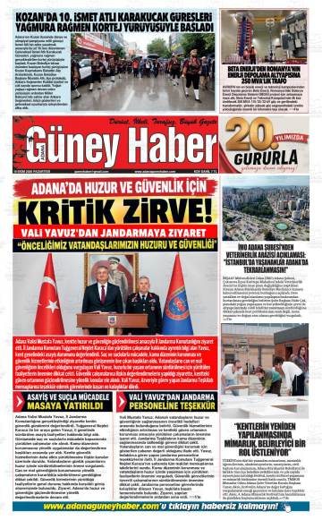 Adana Güney Haber gazetesi ilk sayfası