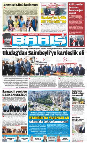 Çukurova Barış gazetesi ilk sayfası