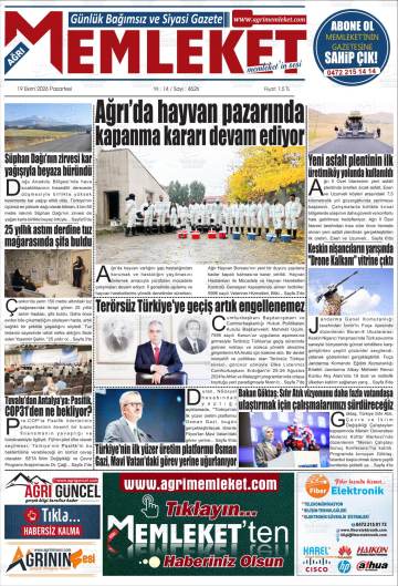 Ağrı Memleket gazetesi ilk sayfası