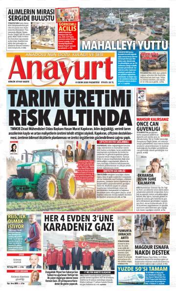 Anayurt gazetesi ilk sayfası