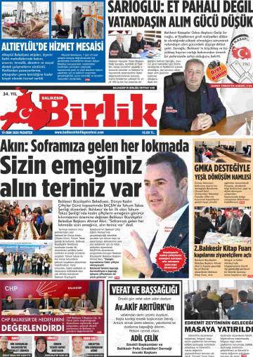 Balıkesir Birlik gazetesi ilk sayfası