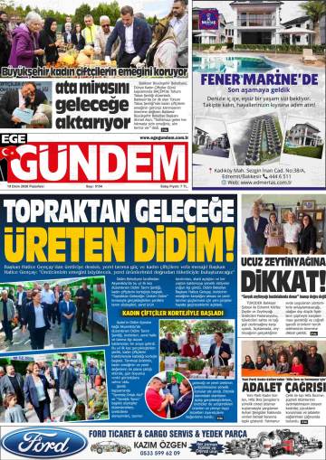 Ege Gündem gazetesi ilk sayfası