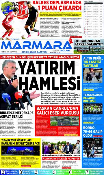 Marmara Bölge gazetesi ilk sayfası