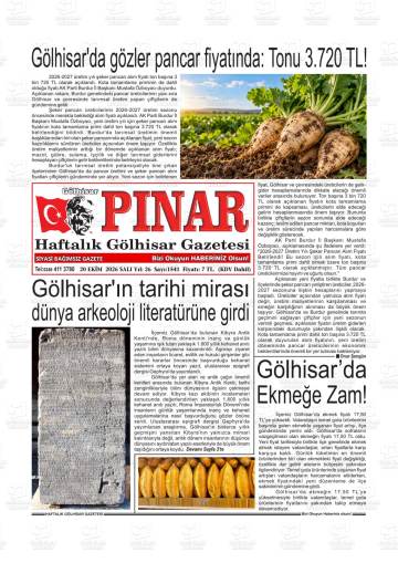 Gölhisar Pınar gazetesi ilk sayfası
