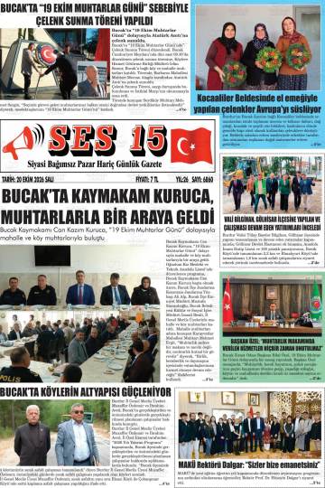 Ses 15 gazetesi ilk sayfası