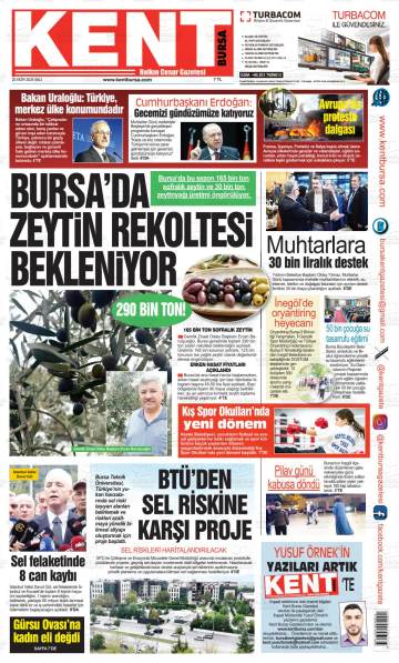 Kent Bursa gazetesi ilk sayfası
