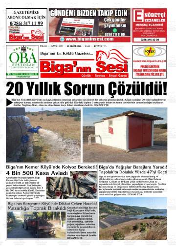 Biga'nın Sesi gazetesi ilk sayfası