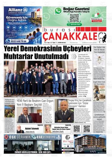 Burası Çanakkale gazetesi ilk sayfası