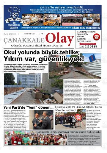 Çanakkale Olay gazetesi ilk sayfası