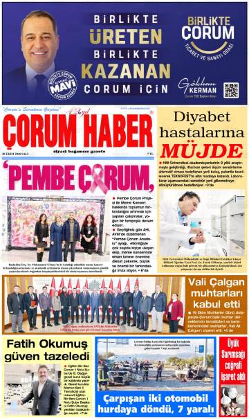 Çorum Haber gazetesi ilk sayfası