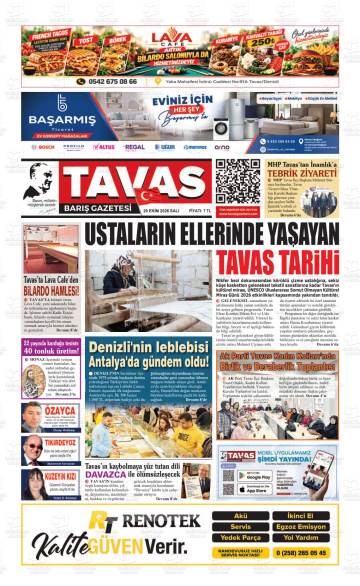Tavas Barış gazetesi ilk sayfası