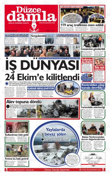 Düzce Damla gazetesi ilk sayfası