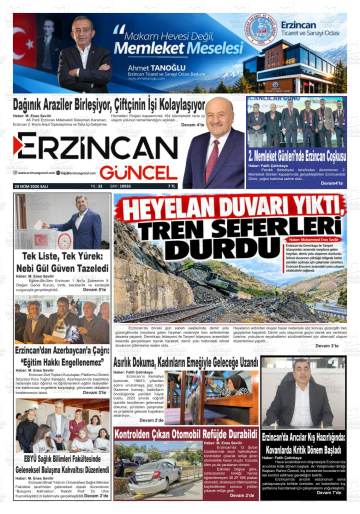 Erzincan Güncel gazetesi ilk sayfası