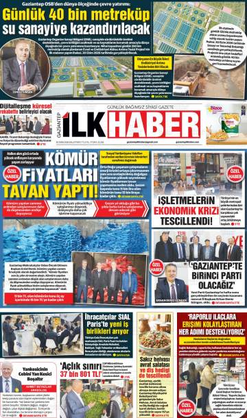 Gaziantep İlk Haber gazetesi ilk sayfası
